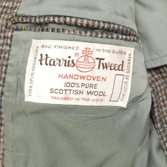 VTG Harris Tweed Wool Blazer Men's 41R Brown Plaid‎Sport Coat Handwoven Jacket